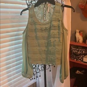 Sheer Olive green ruffled crop top